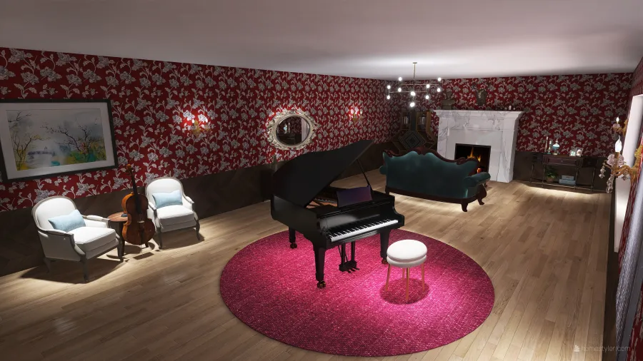 Living Room/Music Room 3d design renderings
