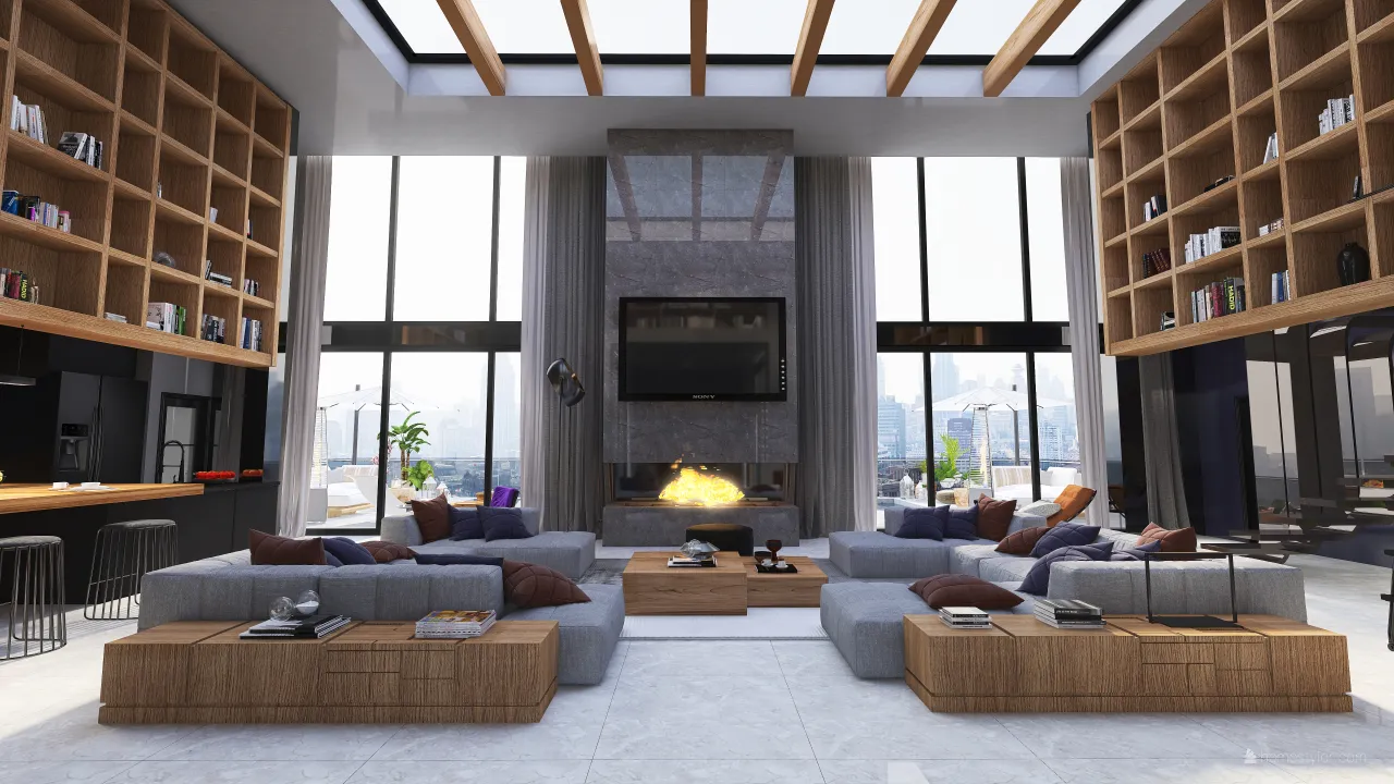 Contemporary #HSDA2020Residencial.  Penthouse en el centro de la ciudad. WoodTones Blue Purple 3d design renderings