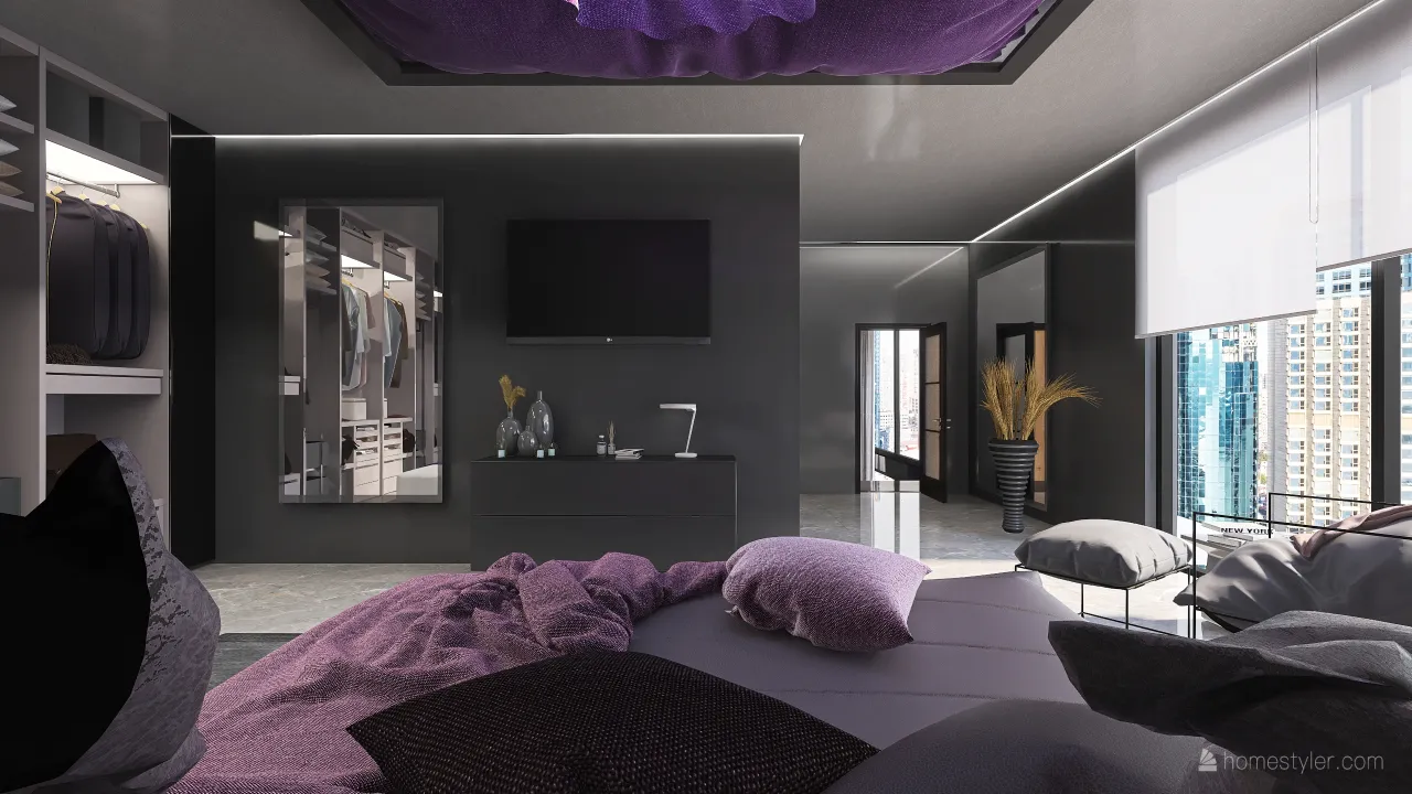 Contemporary #HSDA2020Residencial.  Penthouse en el centro de la ciudad. WoodTones Blue Purple 3d design renderings