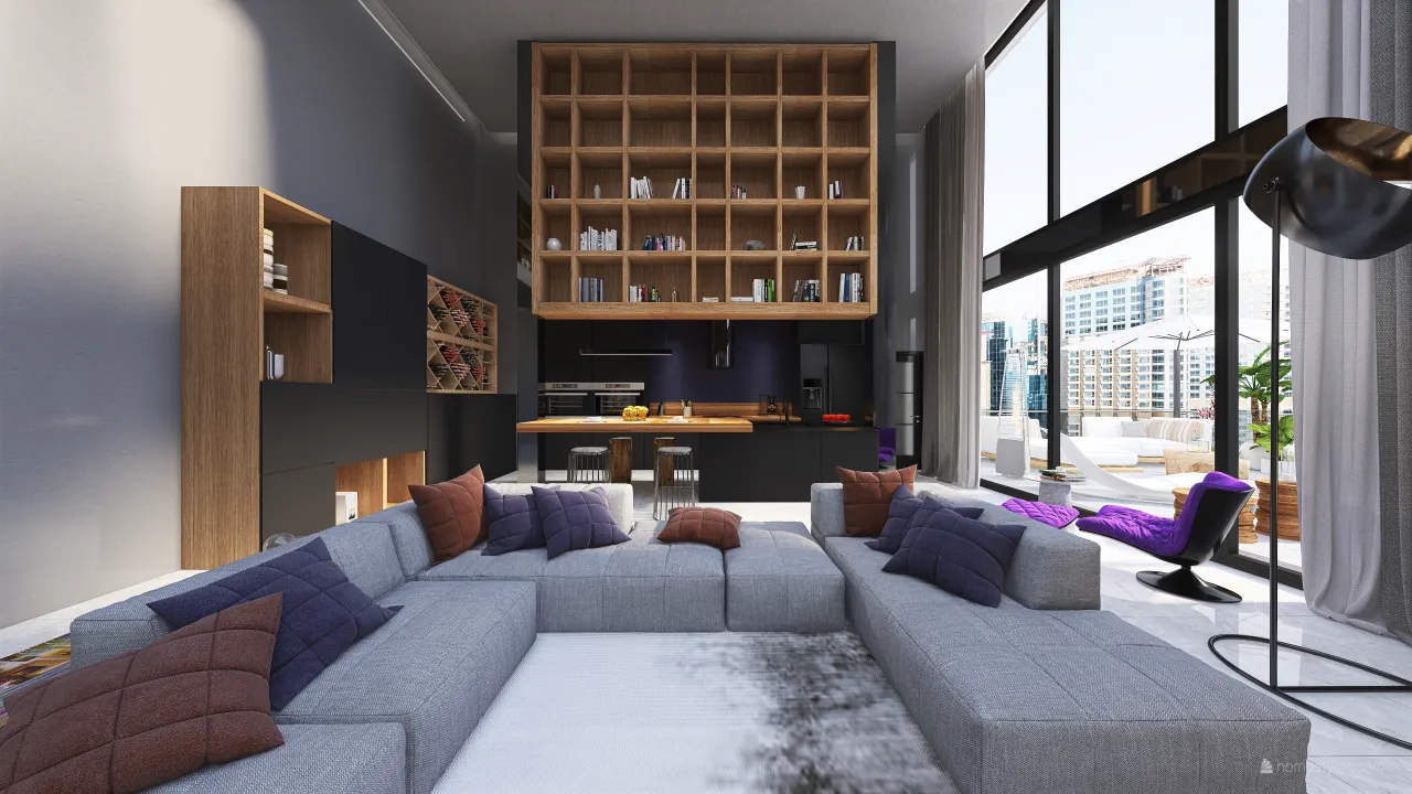 Contemporary #HSDA2020Residencial.  Penthouse en el centro de la ciudad. WoodTones Blue Purple 3d design renderings