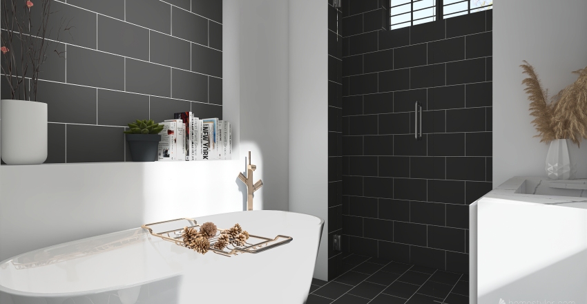 Modern Bohemian White Grey Bathroom 3d design renderings