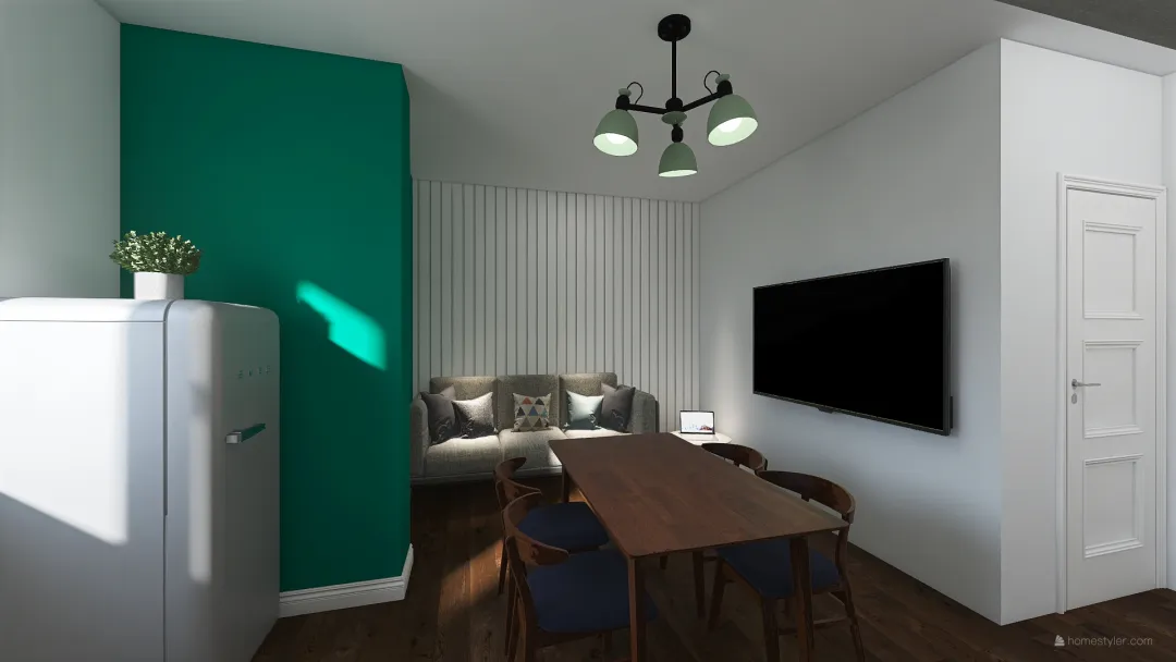Bilocale con camera da letto all'ingresso 3d design renderings