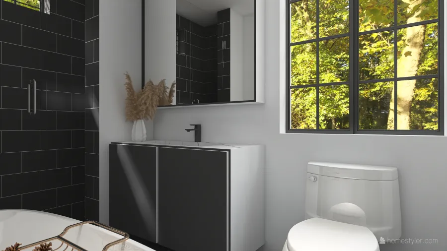 Modern Bohemian White Grey Bathroom 3d design renderings