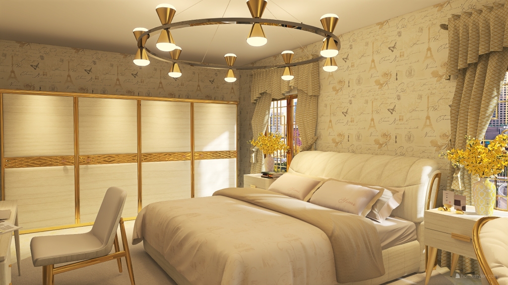 White & Gold Home 3d design renderings