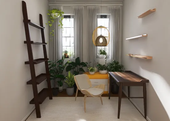 Bedroom: Nook, Yellow Nightstand and Plants Design Rendering