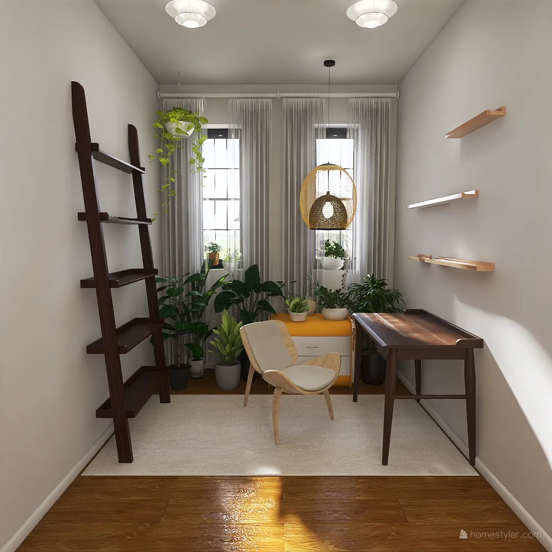 Bedroom: Nook, Yellow Nightstand and Plants 3d design renderings