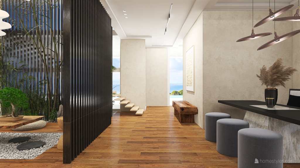 Modern Contemporary WabiSabi #HSDA2020Residential"Timeless" WoodTones Black Beige 3d design renderings