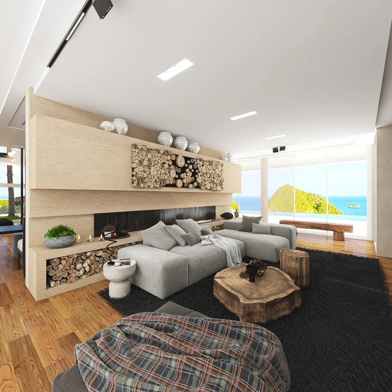 Modern Contemporary WabiSabi WoodTones Black Beige UnnamedSpace 3d design renderings