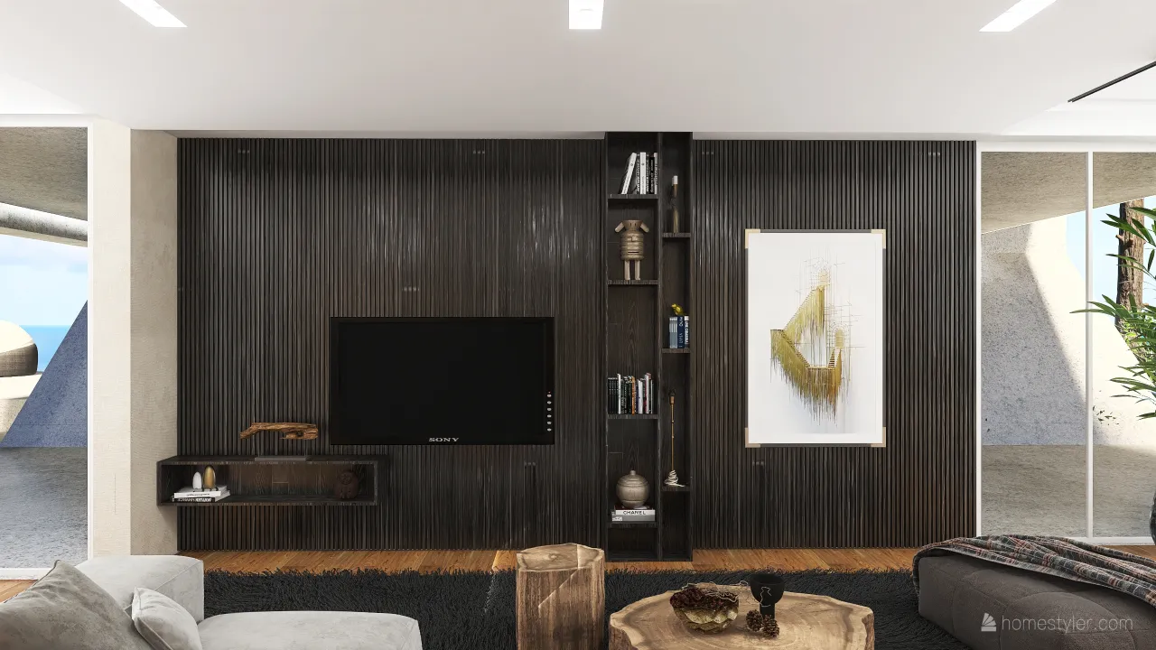 Modern Contemporary WabiSabi WoodTones Black Beige UnnamedSpace 3d design renderings