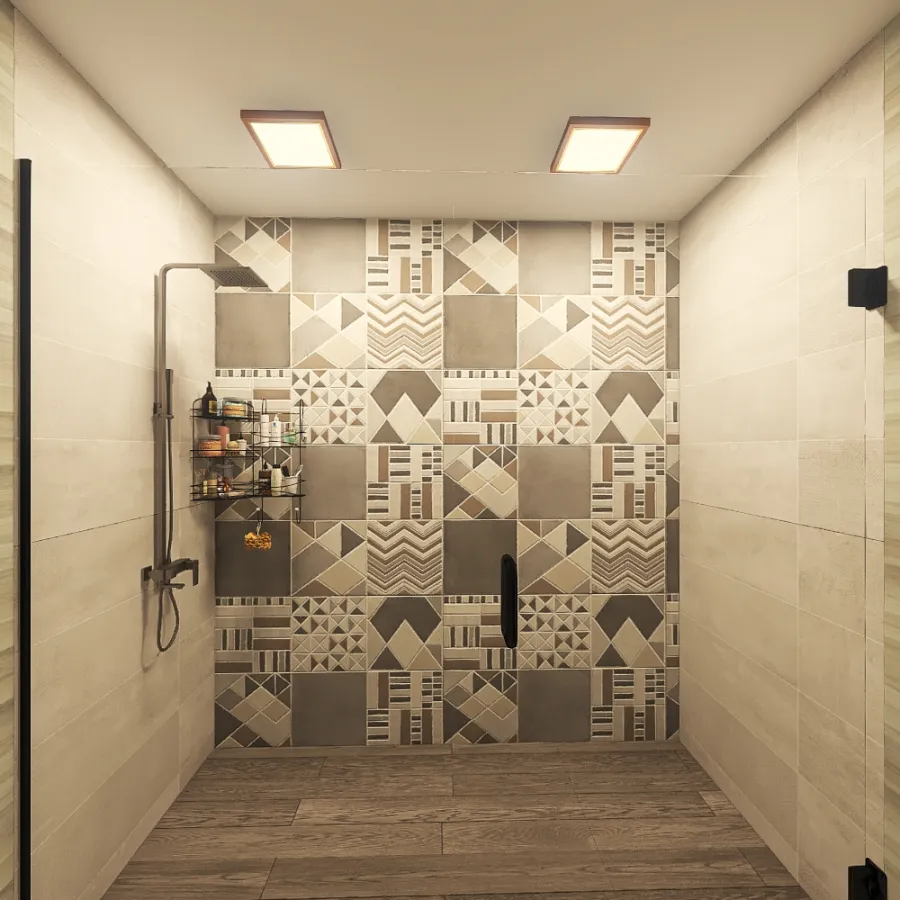 Contemporary Rustic EarthyTones Black Beige Bathroom 3d design renderings