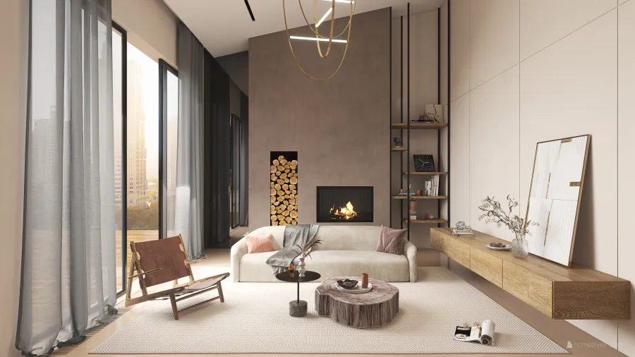 WabiSabi EarthyTones WoodTones Living Room 3d design renderings
