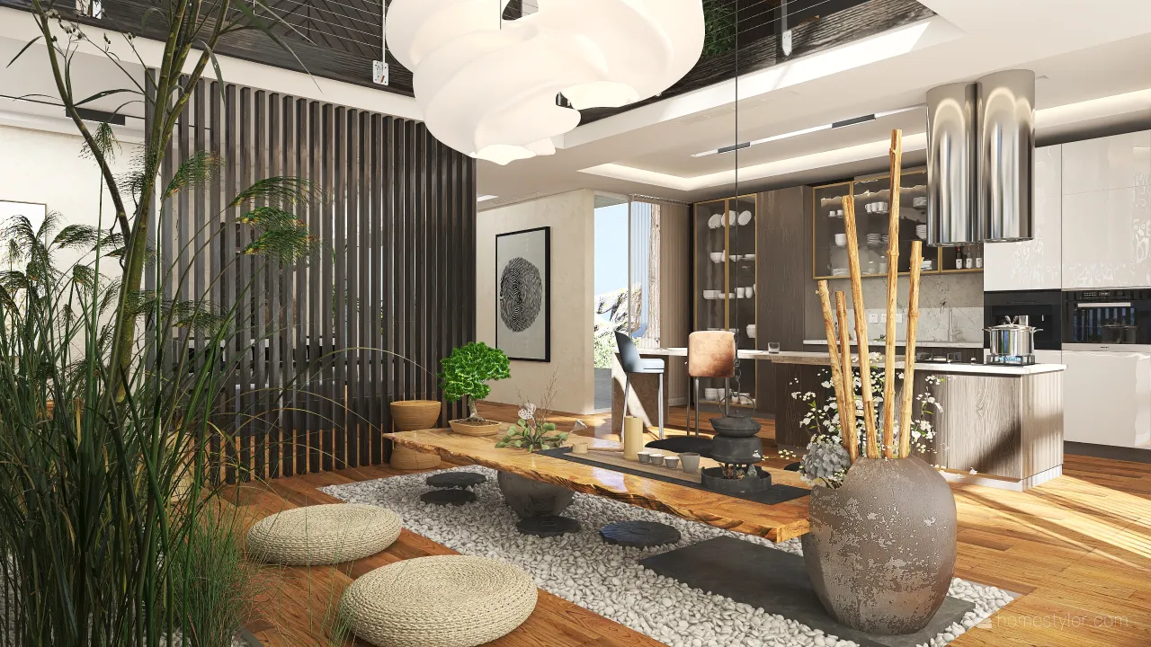 Modern Contemporary WabiSabi WoodTones Black Beige UnnamedSpace 3d design renderings