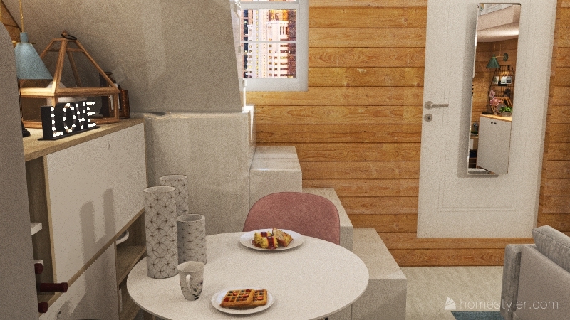 20 SQM first floor small chic apartment Interior Design Render