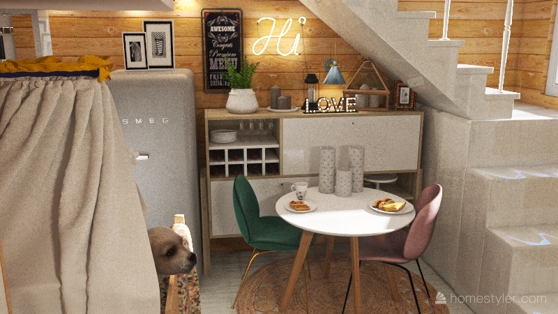 20 SQM first floor small chic apartment Interior Design Render