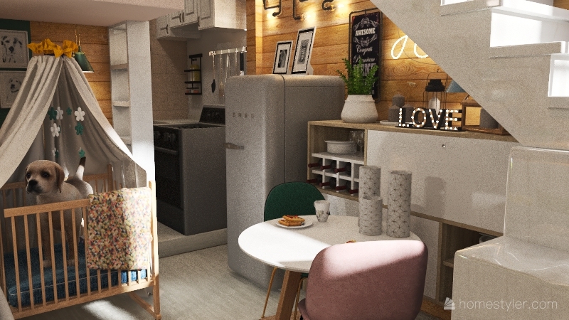 20 SQM first floor small chic apartment Interior Design Render