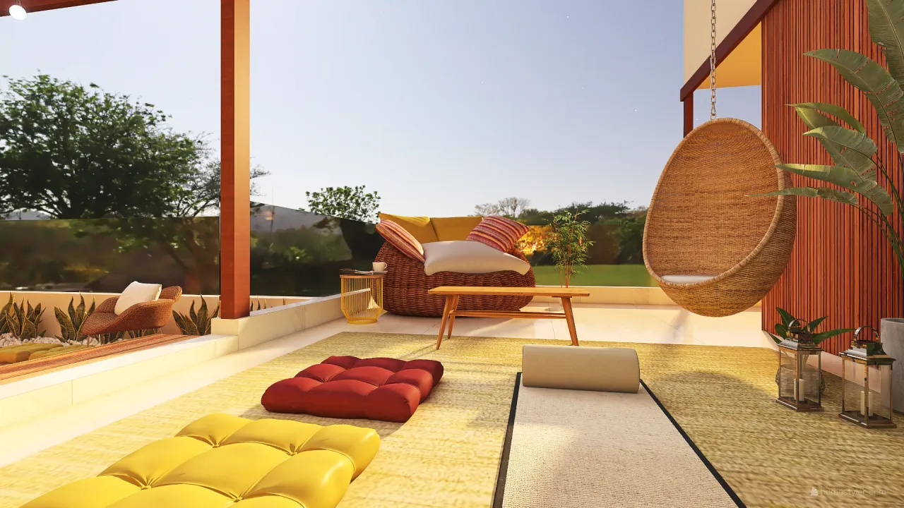Bohemian WarmTones Yellow Red Terrace 3d design renderings