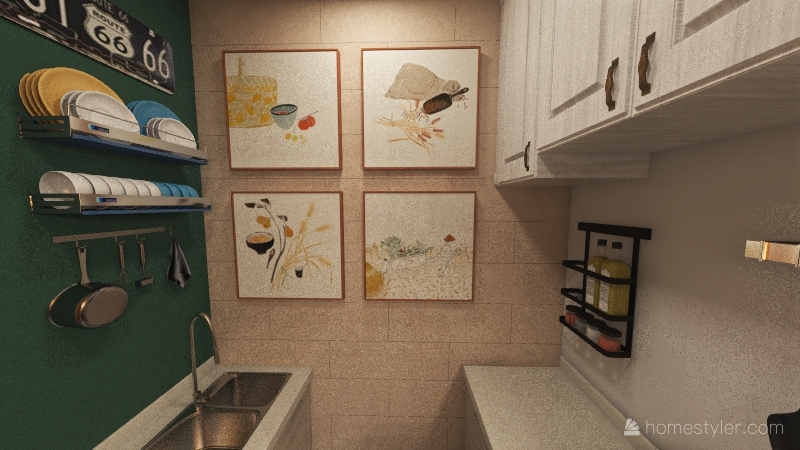 20 SQM first floor small chic apartment Interior Design Render