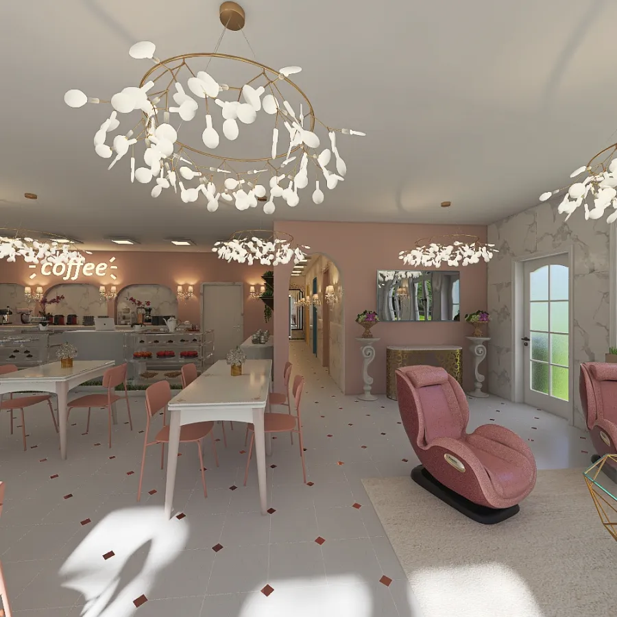 StyleOther Modern Cooffe shop #HSDA2020Commercial White Green 3d design renderings