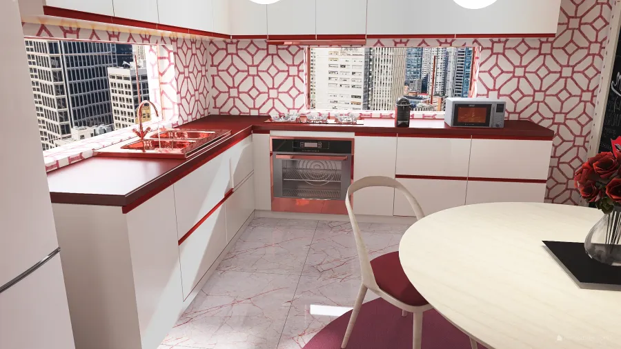 Red One Bedroom Apartment 3d design renderings