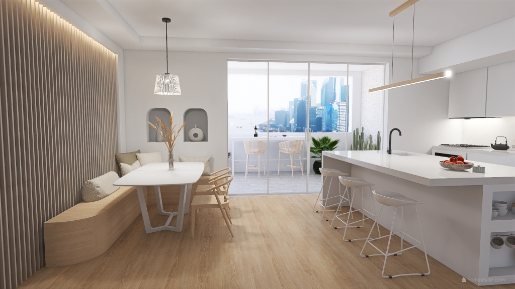 Contemporary EarthyTones White WoodTones Orange Kitchen and Dining 3d design renderings