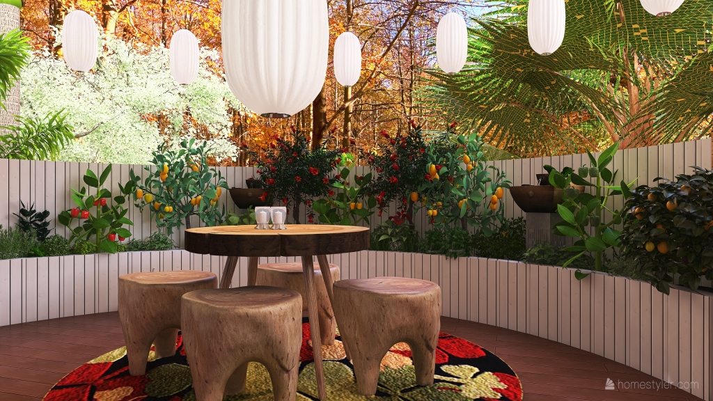 Contemporary Bohemian TropicalTheme #HSDA2020Residential¨Treehouse WoodTones 3d design renderings