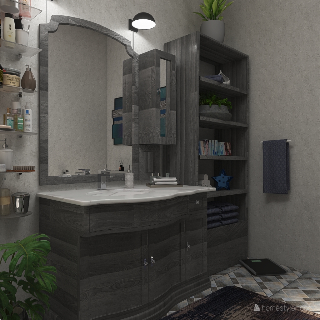 Contemporary Bohemian TropicalTheme WoodTones Bathroom 3d design renderings