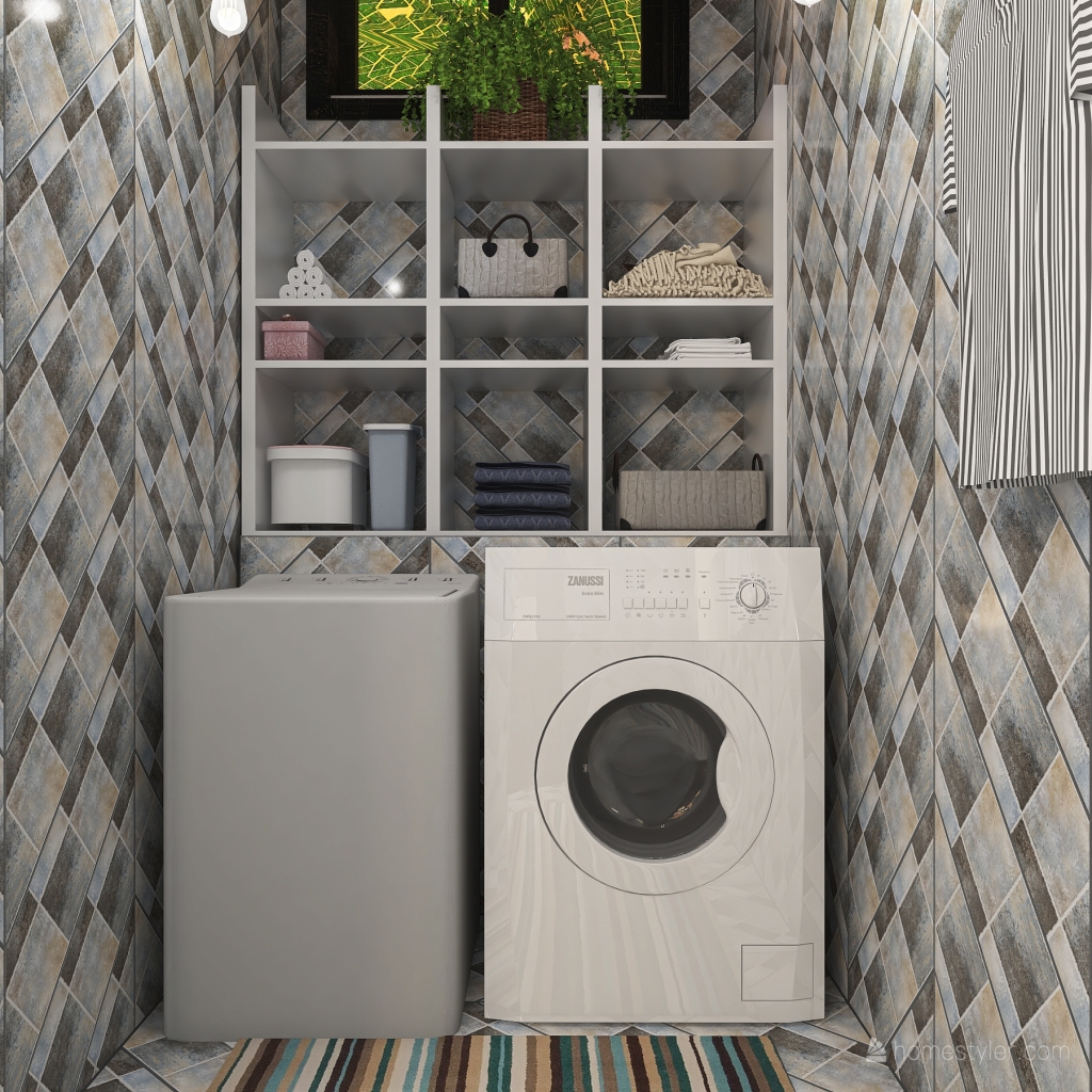 Contemporary Bohemian TropicalTheme WoodTones Laundry Room 3d design renderings