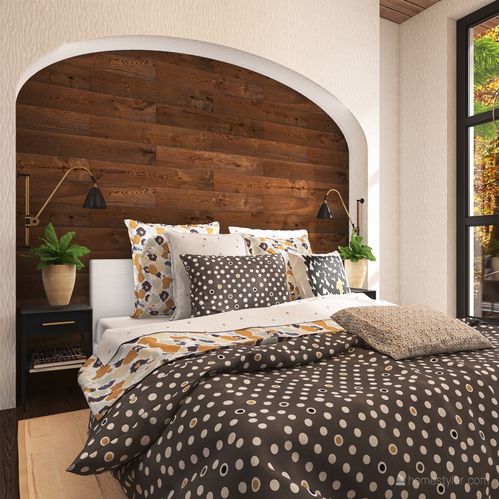 Contemporary Bohemian TropicalTheme WoodTones Bedroom 3d design renderings