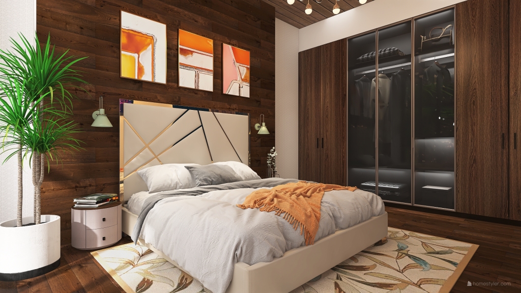 Contemporary Bohemian TropicalTheme WoodTones Bedroom1 3d design renderings