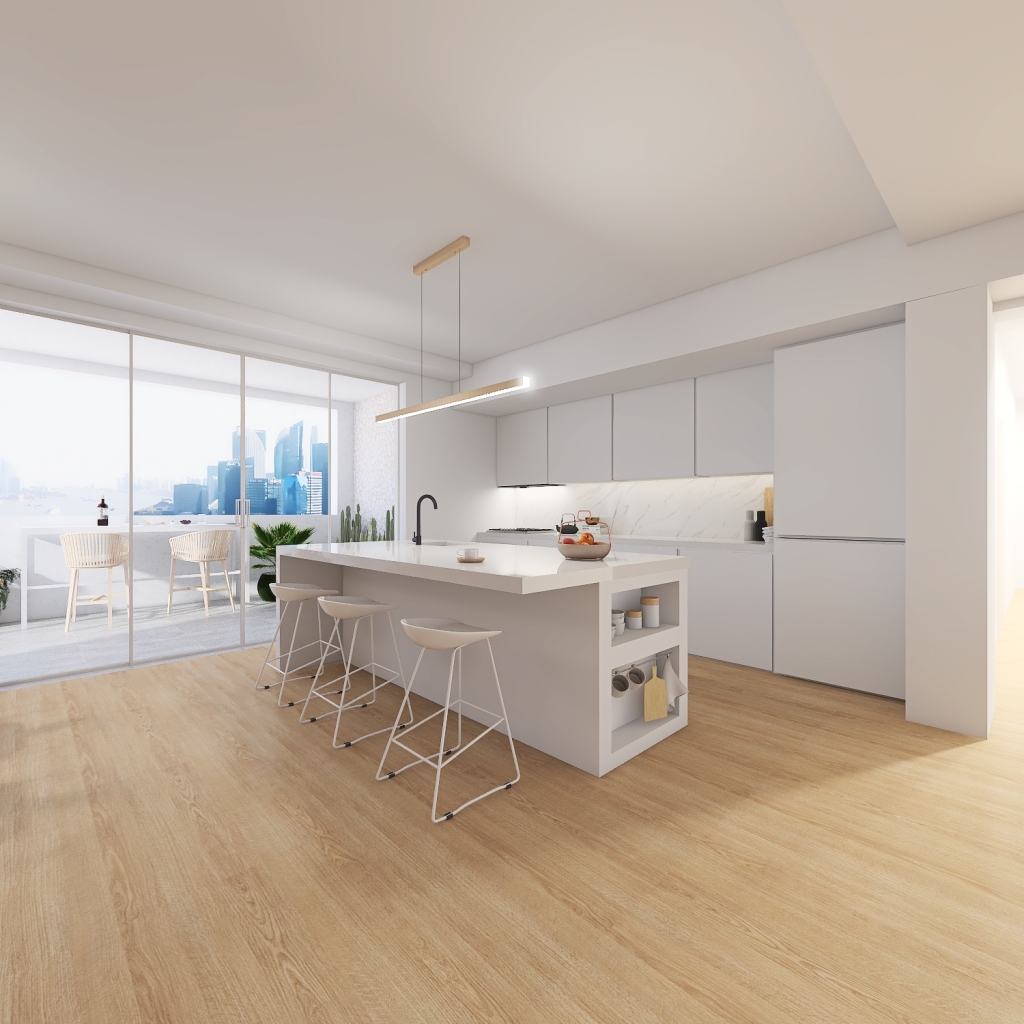 Contemporary EarthyTones White WoodTones Orange Kitchen and Dining 3d design renderings