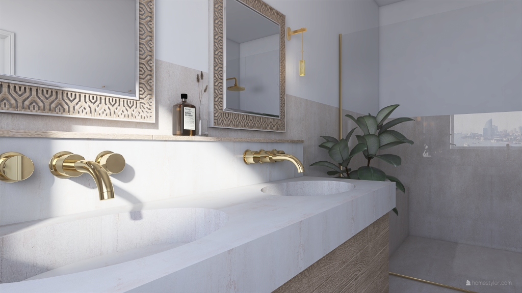 Contemporary EarthyTones White WoodTones Orange Master Bathroom 3d design renderings
