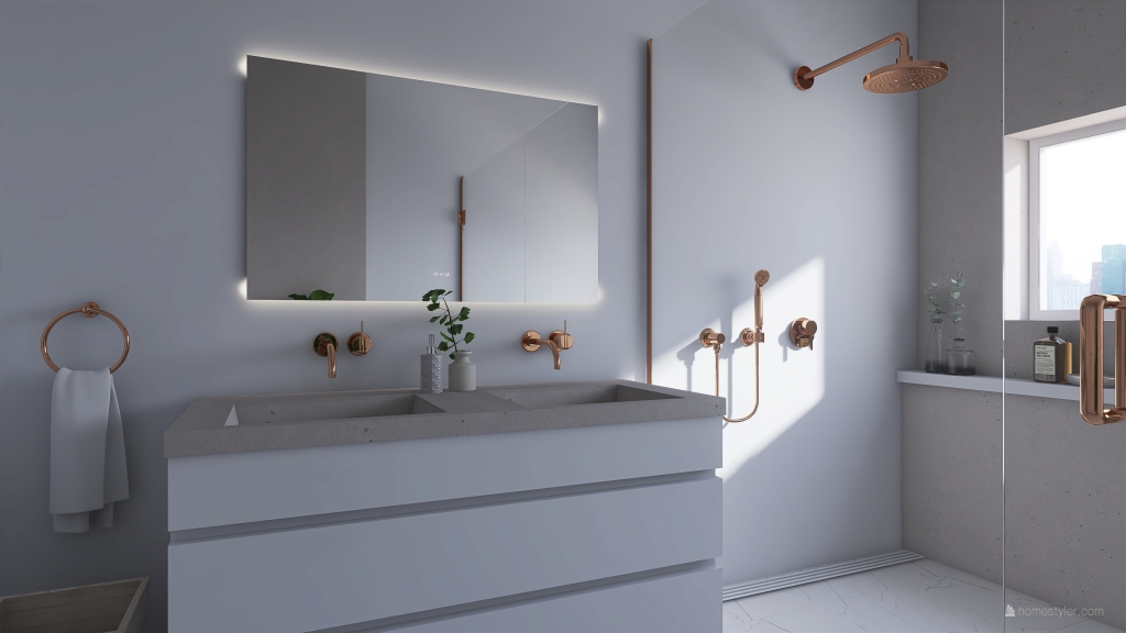 Contemporary EarthyTones White WoodTones Orange Bathroom 3d design renderings