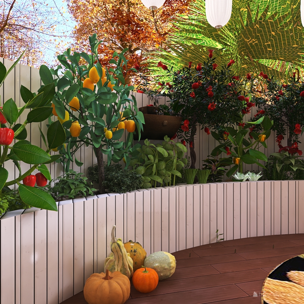 Contemporary Bohemian TropicalTheme WoodTones Terrace 3d design renderings