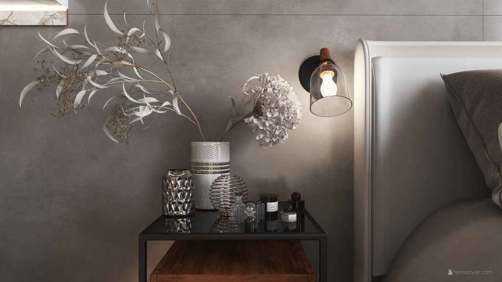 WabiSabi Grey Beige White WarmTones Master Bedroom 3d design renderings