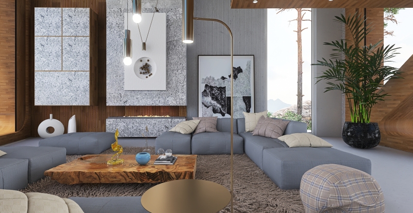 Modern Contemporary #HSDA2020Residential" Butterfly" WoodTones Blue White 3d design renderings