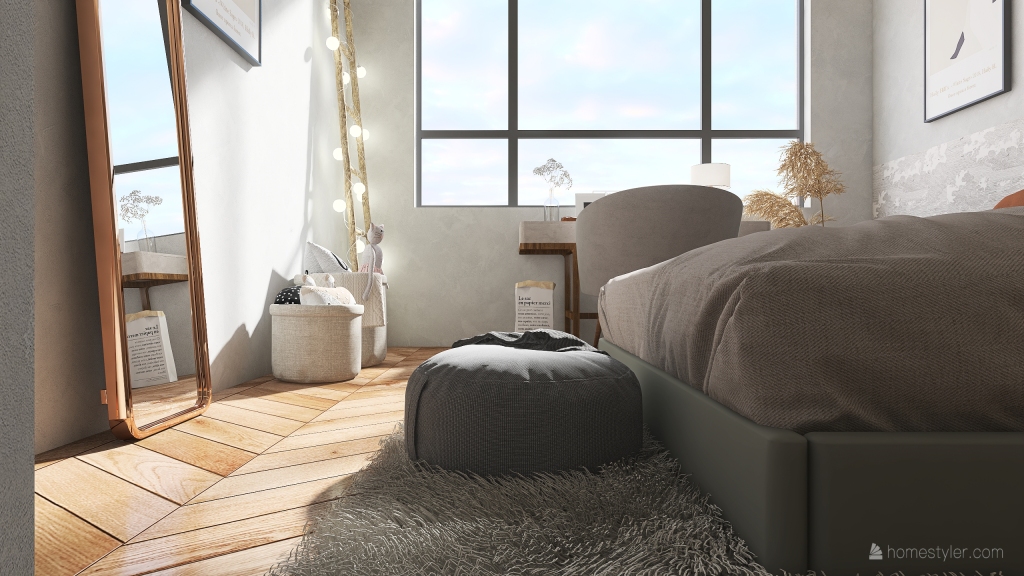 WabiSabi Grey Beige White WarmTones Kids Room 3d design renderings