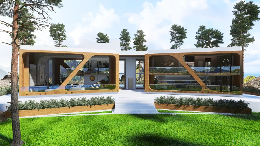 Modern Contemporary #HSDA2020Residential" Butterfly" WoodTones Blue White 3d design renderings