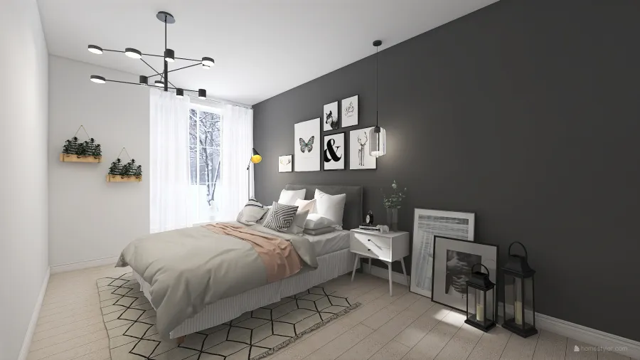 Scandinavian Modern White Grey Bedroom 3d design renderings