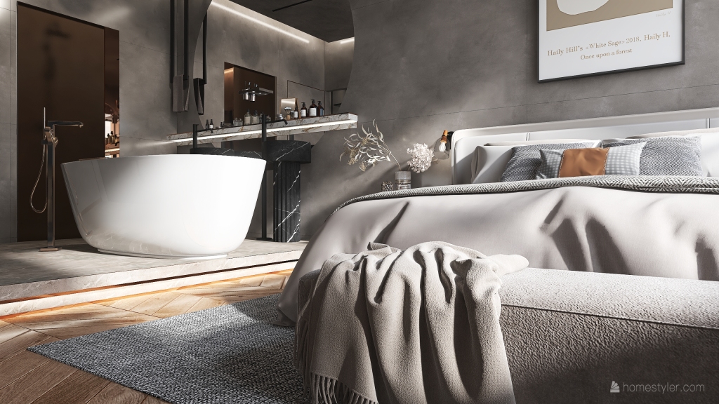 WabiSabi Grey Beige White WarmTones Master Bedroom 3d design renderings