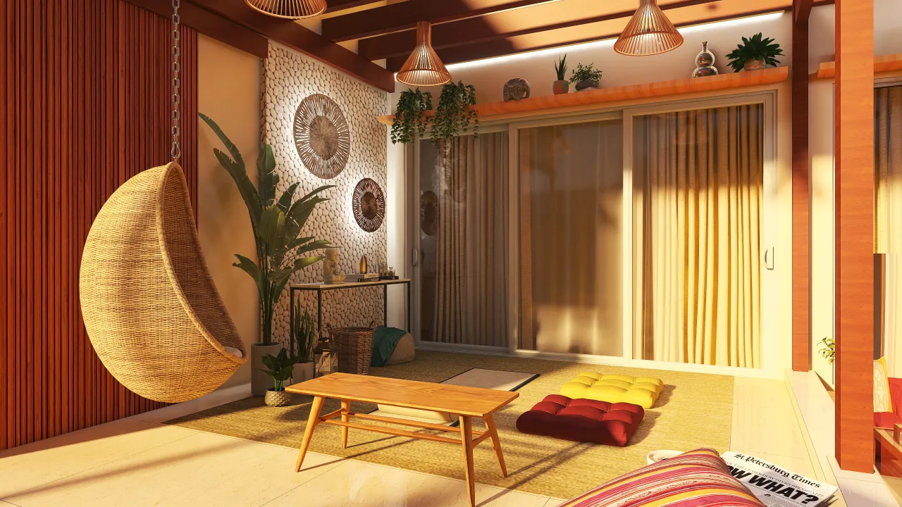 Bohemian WarmTones Yellow Red Terrace 3d design renderings