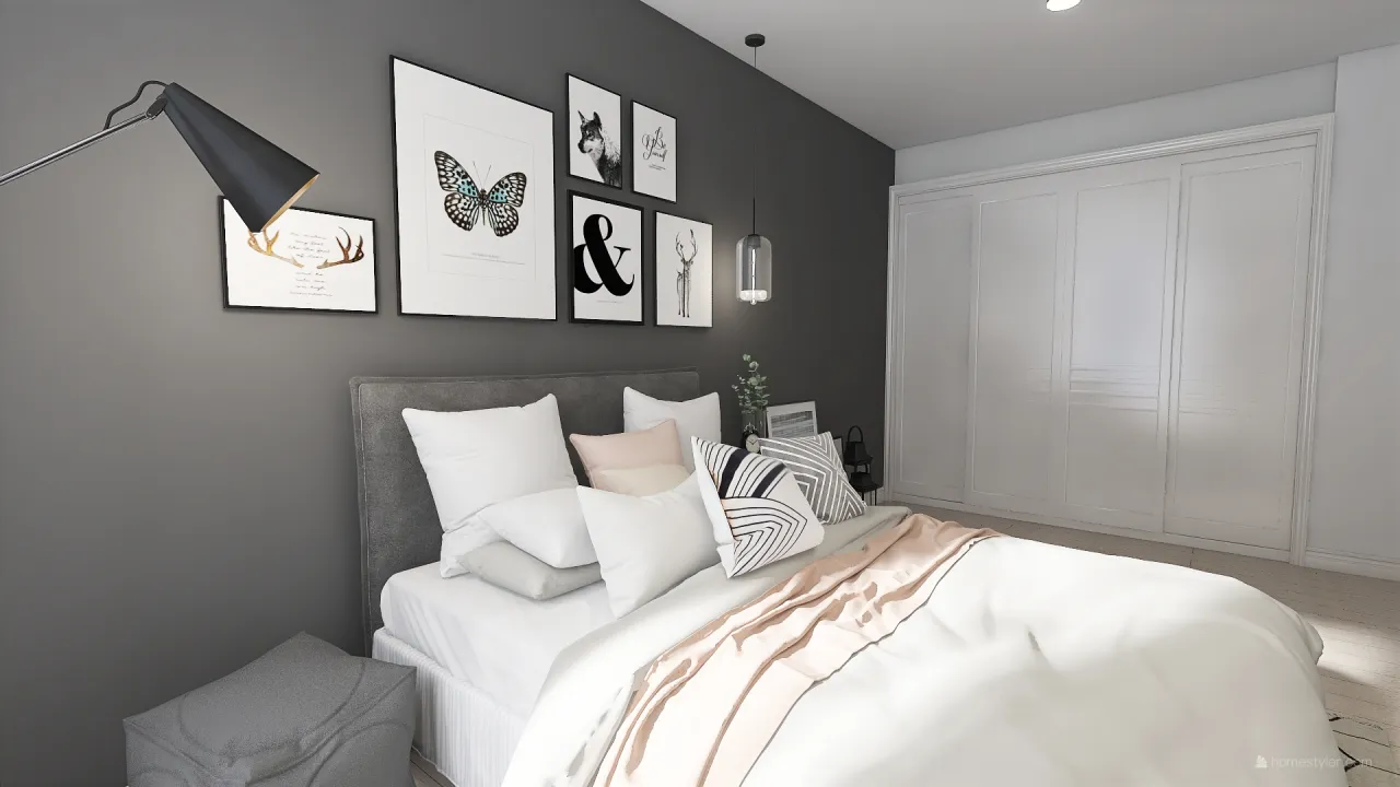 Scandinavian Modern White Grey Bedroom 3d design renderings