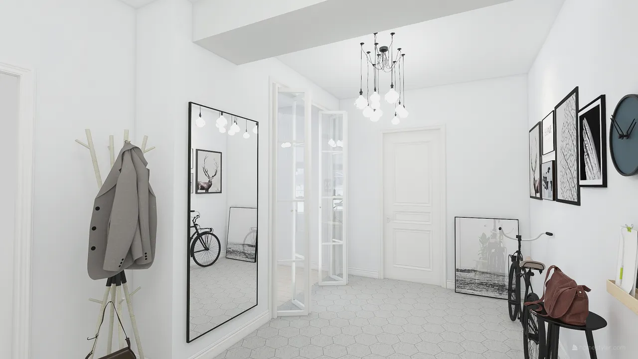 Scandinavian Modern White Grey Hallway 3d design renderings