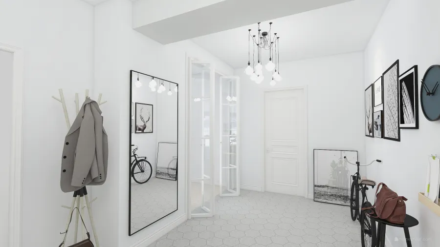 Scandinavian Modern White Grey Hallway 3d design renderings