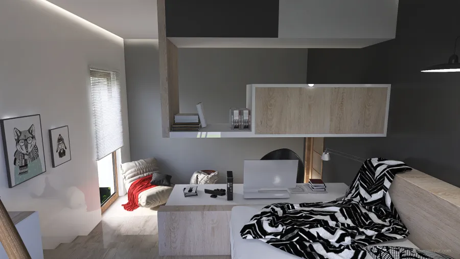 Contemporary Bohemian WabiSabi EarthyTones Grey White Dormitorio juvenil 3d design renderings