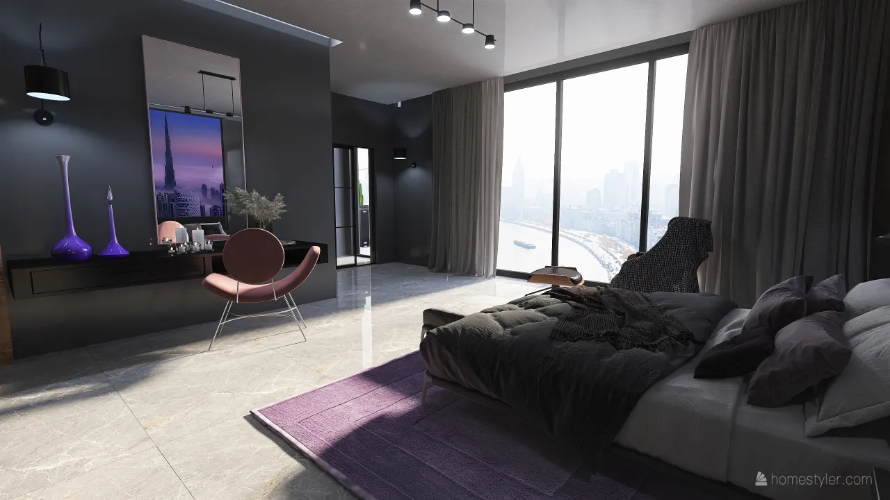 Contemporary #HSDA2020Residencial.  Penthouse en el centro de la ciudad. WoodTones Blue Purple 3d design renderings