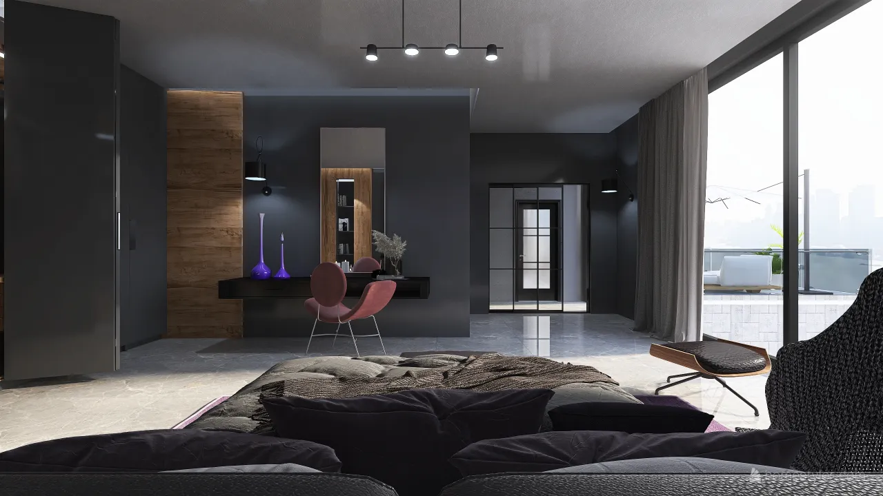 Contemporary #HSDA2020Residencial.  Penthouse en el centro de la ciudad. WoodTones Blue Purple 3d design renderings