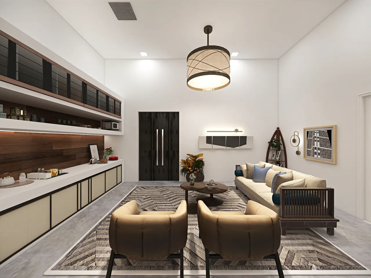 Contemporary Scandinavian WabiSabi White Grey SecondBedroom 3d design renderings
