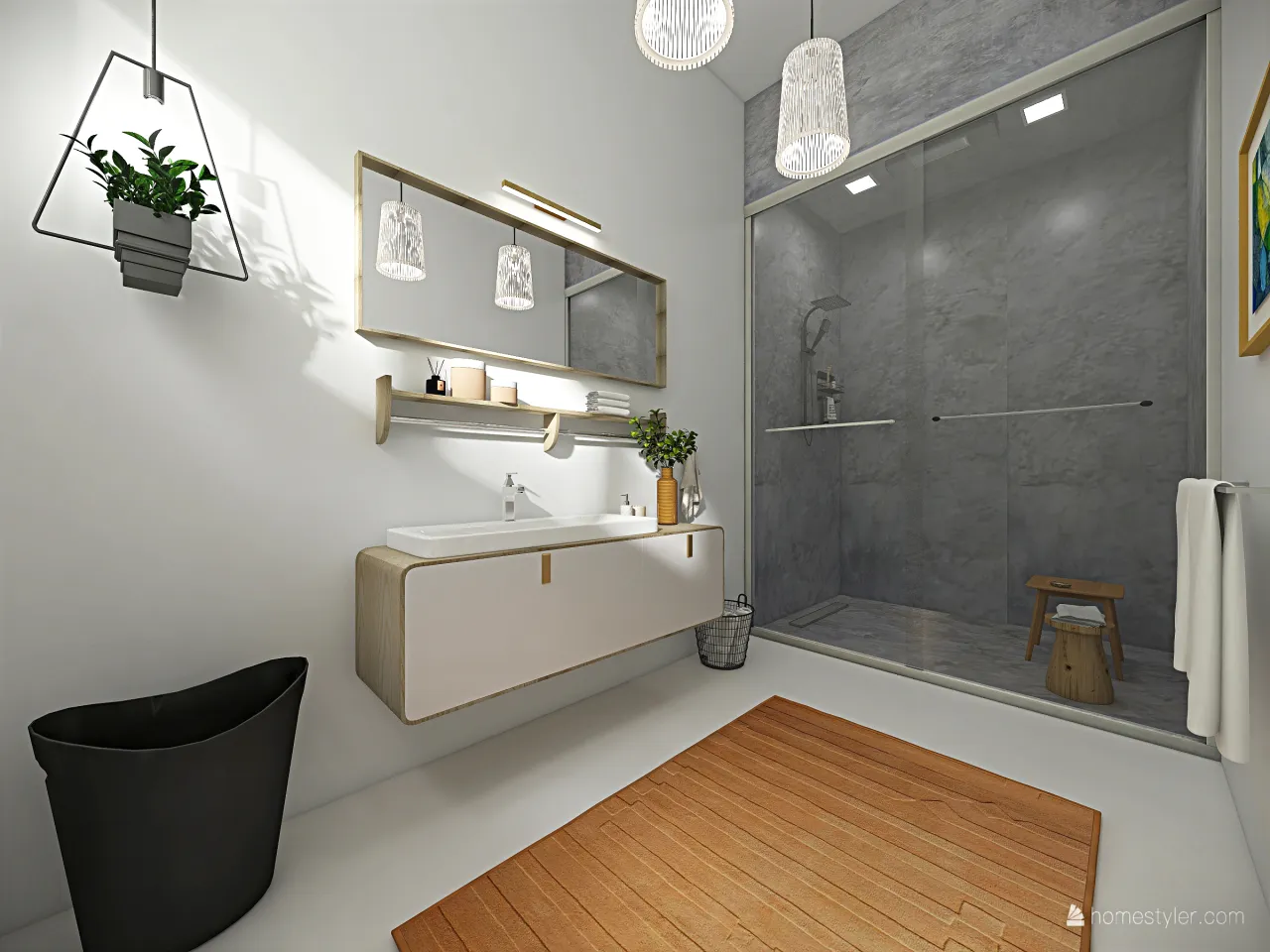 Contemporary Scandinavian WabiSabi White Grey Bathroom 3d design renderings