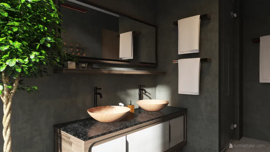 Modern WoodTones EarthyTones Bathroom 3d design renderings