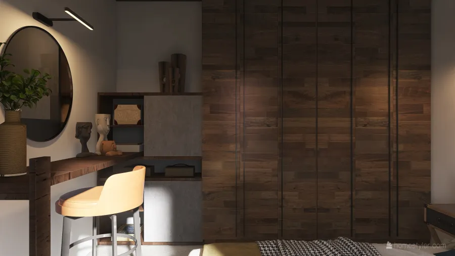 Modern WoodTones EarthyTones Bedroom 3d design renderings
